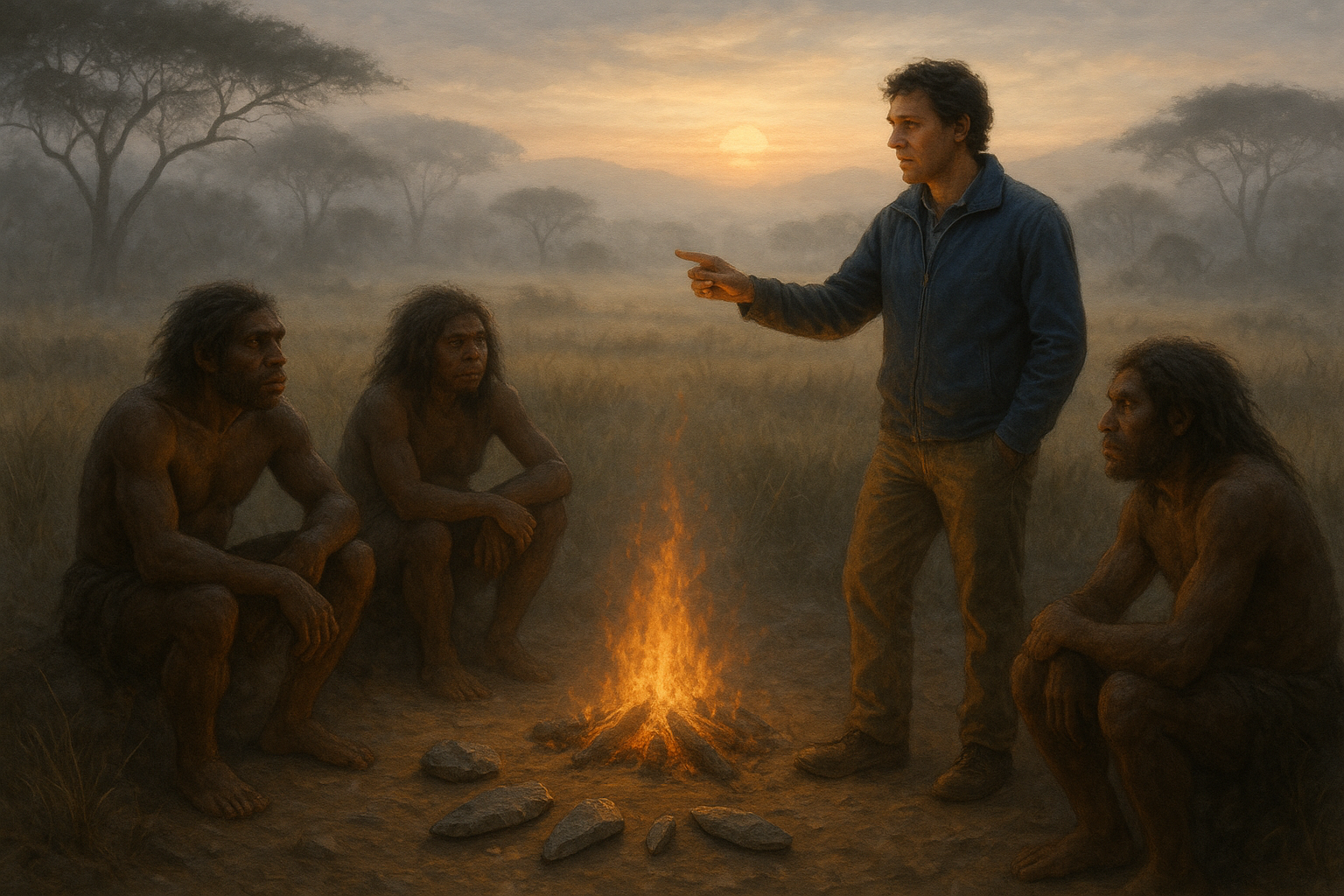 Early Homo sapiens around fire